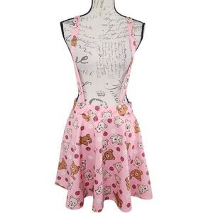 Rilakkuma Women's Size XL Pink Bear Berry Print Skirt Kawaii Suspenders Pockets